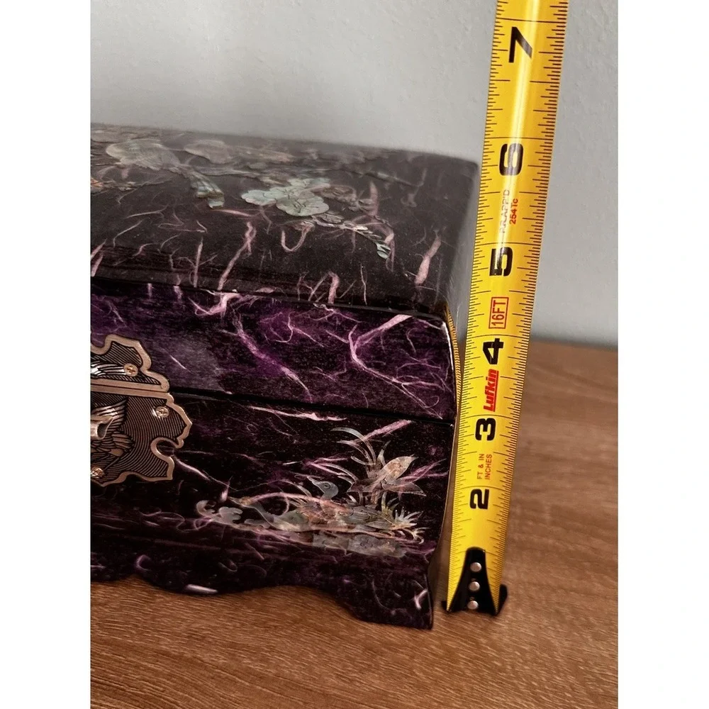 Vtg‎ Korean Purple Lacquer Music Jewelry Box Cantilever 8